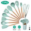 11Pcs Silicone Cooking Utensil Set Heat Resist Wooden Handle