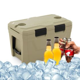 Portable Hard Shell Cooler Ice Chest (Color: Tan, Type: Coolers)