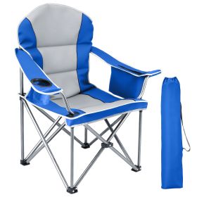 Oversized Heavy Duty Padded Camping Chair with Cup Holder Storage and Cooler Bag (Color: Blue Gray)