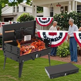 Folding Charcoal Grill, Windproof and thickened tool box design (Color: Black)