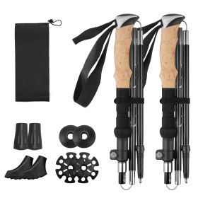 Folding Aluminum Trekking Poles with EVA Foam Grips (Color: Black)