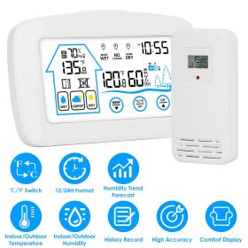 Wireless Weather Station W/ Clock 196FT Range (Color: White)