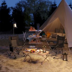 Portable Outdoor Folding Rocking Camping Chairs with Headrest, Cooler Bag, Cup Holder, Carry Bag, 2 Pack, Black (Color: General)