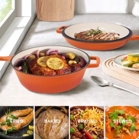 Enamel cast iron soup pot with handle (Color: Orange)