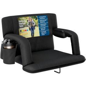 Reclining Stadium Seat - Waterproof Foldable Camping Chair with Extra Thick Padding and Wide Back Support (Color: Black, size: Extra-Wide)