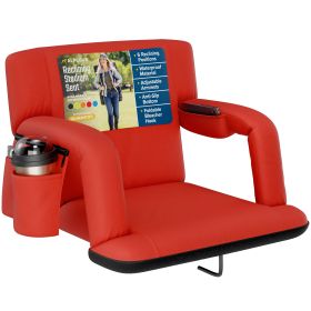 Reclining Stadium Seat - Waterproof Foldable Camping Chair with Extra Thick Padding and Wide Back Support (Color: Red, size: Wide)