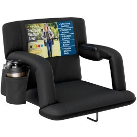 Reclining Stadium Seat - Waterproof Foldable Camping Chair with Extra Thick Padding and Wide Back Support (Color: Black, size: Wide)