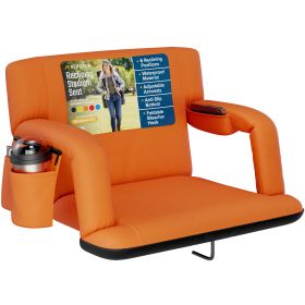 Reclining Stadium Seat - Waterproof Foldable Camping Chair with Extra Thick Padding and Wide Back Support (Color: Orange, size: Extra-Wide)