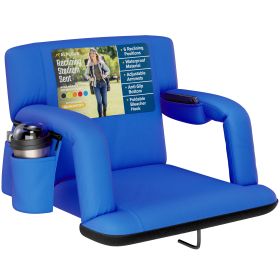 Reclining Stadium Seat - Waterproof Foldable Camping Chair with Extra Thick Padding and Wide Back Support (Color: Royal Blue, size: Wide)