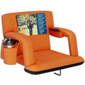 Reclining Stadium Seat - Waterproof Foldable Camping Chair with Extra Thick Padding and Wide Back Support (Color: Orange, size: Wide)