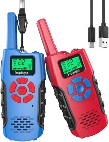 Walkie Talkies for Kids Rechargeable 2 Pack Long Range 2-Way Radios (Color: Blue+Red)