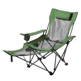 Reclining Camping Chair, 4 Adjustable Positions, Portable Folding Lounger for Adults, Mesh Beach Chair with Headrest & Foot Rest, Supports 220 lbs (Product Features: Mesh Type, Color: Green)