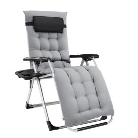 Zero Gravity Chair, Reclining Camping Lounge Chair with Cup Holder and Removable Cushion (Color: grey)