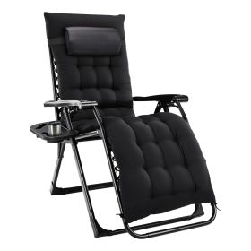 Zero Gravity Chair, Reclining Camping Lounge Chair with Cup Holder and Removable Cushion (Color: Black)