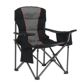 Folding Camping Chair Portable Padded Oversized Chairs with Cup Holders (Color: Black)