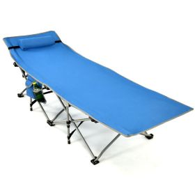 Folding Camping Cot with Side Storage Pocket and Detachable Headrest (Color: Blue)