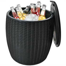 Rattan  4-in-1 Cool Bar Cocktail Table (Color: Black, Type: Outdoor Coolers)