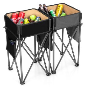 Folding Camping Table with Large Capacity Storage Sink (Color: black and grey)
