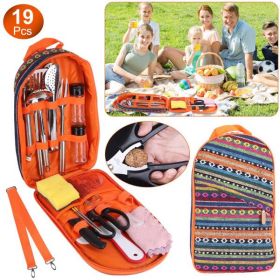19Pcs Camping Cooking Utensil Set with Storage Bag (Color: as picture)