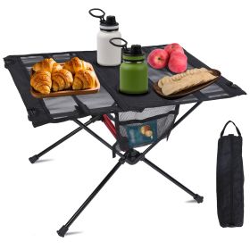Portable Folding Camping Table with 2 Cup Holders 2 Side Pockets and Carry Bag (Color: Black)