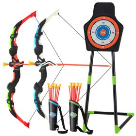 Youth Archery Bow Set with LED Light Up Bow and 20 Suction Cup Arrows (Color: Blue+ Green)