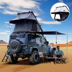 Adventurer Plus Rooftop Tent Hardshell with Side Awning, Air Conditioner Outlet with Bracket, &Replaceable Rain Flies (Color: Black Gray)