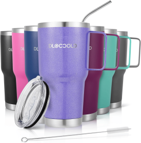 30 oz Stainless Steel Insulated Tumbler with Handle and Straw Lid (Color: Glitter Lavender)