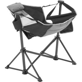 Reclining Camping Chair, 300 lbs Load Camping Hammock Chair, Rocking Lounge Folding Chair with Cup Holder Storage Bag Headrest & Adjustable Backrest (Color: Dark Grey, Type: Regular Lounge Chair)