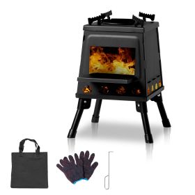 Portable Camping Stove / Fire Pit with Detachable Iron Panels (Color: Black)