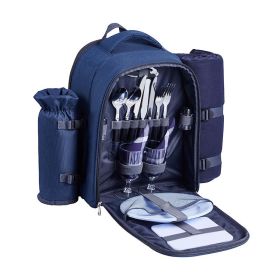 Outdoor Camping Picnic Backpack Bag with Tableware for 2 People (Color: Blue, Type: Picnic Backpacks)