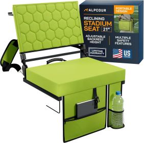 Folding Reclining Stadium Seat with Back Support (Color: Lime, size: 21" Wide)