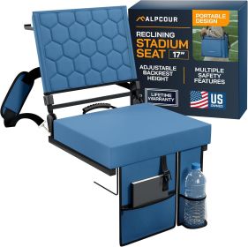 Folding Reclining Stadium Seat with Back Support (Color: Navy Blue, size: 17" Wide)