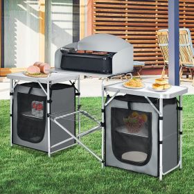 Folding Camping Table - with Storage Organizer (Color: Gray)