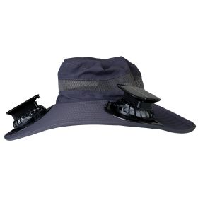 Outdoor Wide Brim Sun Hat With 2 Rechargeable Fans Solar Powered 3 Wind Speeds UPF50+ Breathable Waterproof Nylon Mesh (Color: Dark Grey, size: One size)