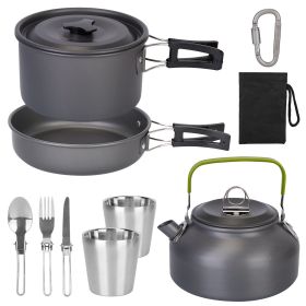 12Pcs Camping Aluminum Cookware Set (Color: grey)