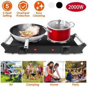 2000W Electric Dual Burner Countertop Stove with 5 Temperature Adjustments (Color: Black)