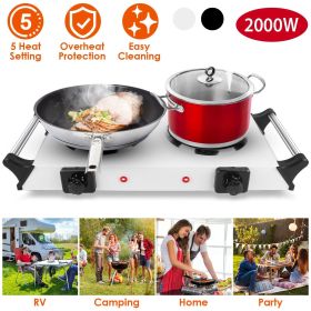 2000W Electric Dual Burner Countertop Stove with 5 Temperature Adjustments (Color: White)