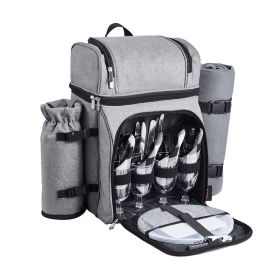 Outdoor Camping Picnic Backpack Bag with Tableware for 4 People (Color: Gray, Type: Picnic Backpacks)