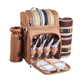Outdoor Camping Picnic Backpack Bag with Tableware for 4 People (Color: brown, Type: Picnic Backpacks)