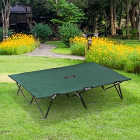 2 Person Folding Camp Cot for Adults, 50" Wide Outdoor Portable Sleeping Cot with Carry Bag, Elevated Camping Bed, Green (Color: General)