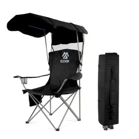 Oversized Heavy Duty Camping Chair with Canopy (Color: Black)