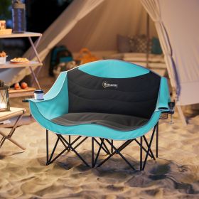 Folding Padded Double Camping Chair with Armrests, Cup Holders, Carry Bag (Color: General)