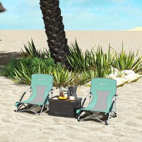 Set of 2 Folding Beach Chairs with Mesh Back, Carry Bag and Cup Holder (Color: General)