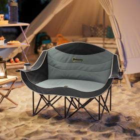 Padded Folding Double Camp Chair for Adults, with Armrests, Cup Holders, Carry Bag (Color: General)