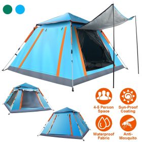 4-5 Person Waterproof Tent with 2 Mosquito Net Windows, Carrying Bag (Color: Blue)
