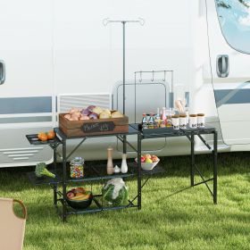Folding Camp Kitchen, Camping Table Cooking Station, Adjustable Lamp Stand (Color: General)