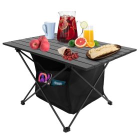 Foldable Camping Table With Storage Basket Rustproof  Aluminum Alloy Roll-Up Camping Table With Carrying Bag (Color: Black, size: large)