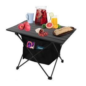 Foldable Camping Table With Storage Basket Rustproof  Aluminum Alloy Roll-Up Camping Table With Carrying Bag (Color: Black, size: medium)
