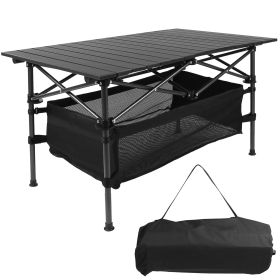Folding Camping Table Lightweight Aluminum Roll-up Table with Carrying Bag (Color: Black, size: One size)