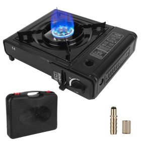 3300W Portable Camping Stove Dual Fuel - Piezo Electric Ignition Single Burner with Automatic Tank Ejection Overpressure Cut Off (Color: Black)
